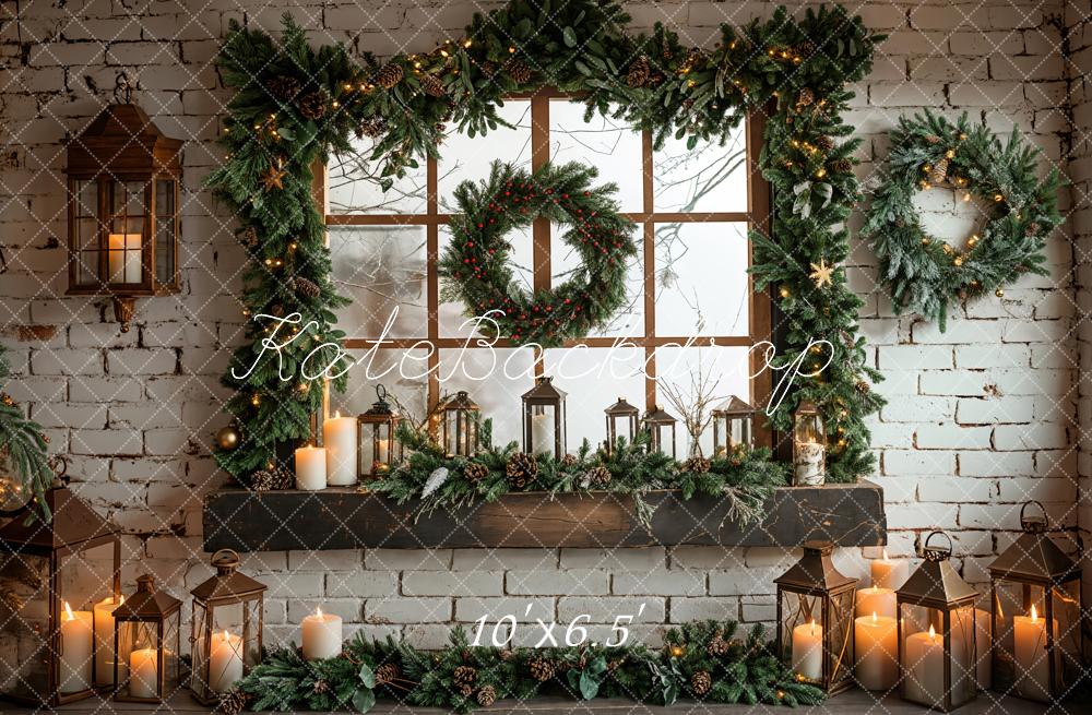 Kate Christmas Window White Brick Wall Backdrop Designed by Emetselch - Image 4
