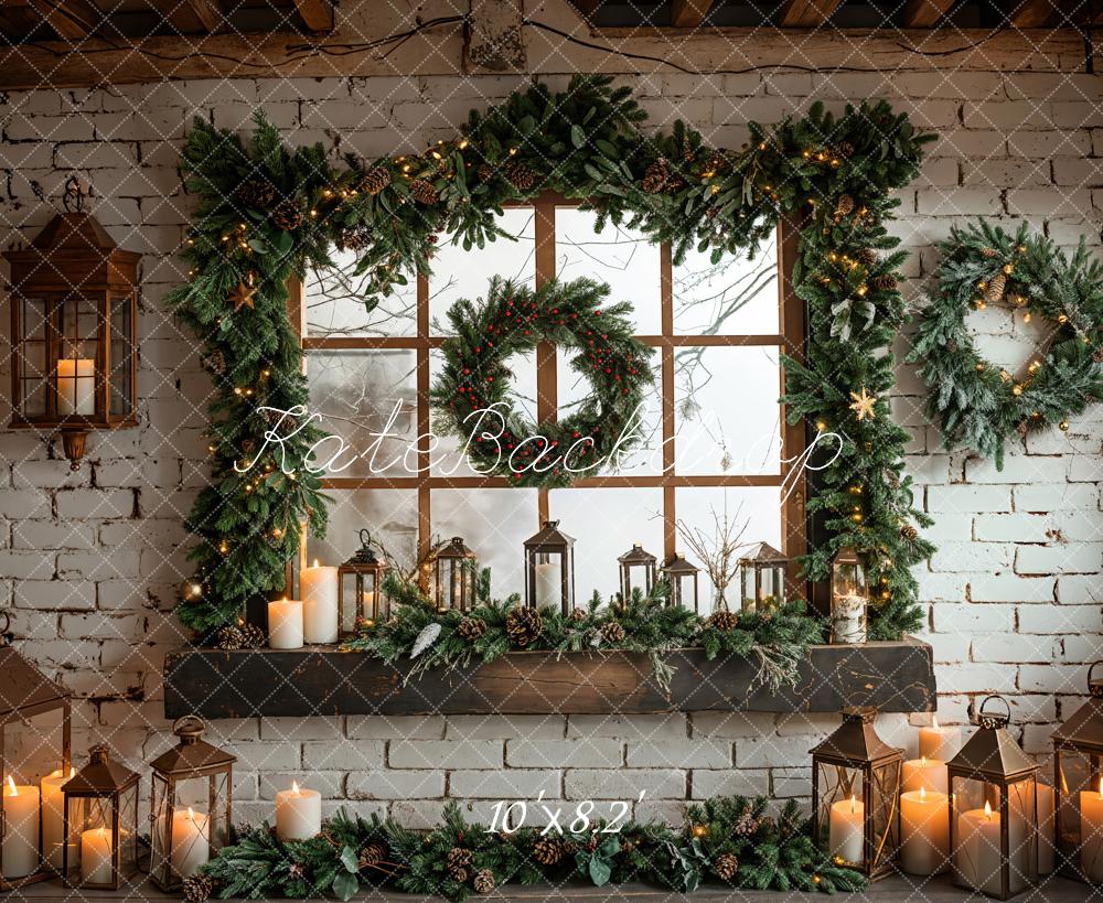 Kate Christmas Window White Brick Wall Backdrop Designed by Emetselch - Image 5