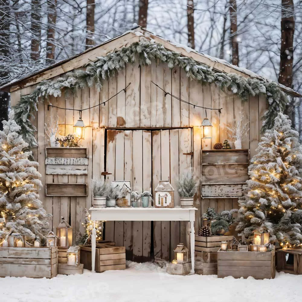 Kate Christmas Winter Barn Tree Backdrop Designed by Emetselch - Image 2