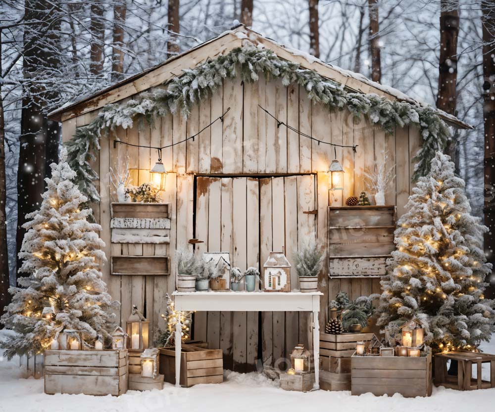 Kate Christmas Winter Barn Tree Backdrop Designed by Emetselch - Image 3
