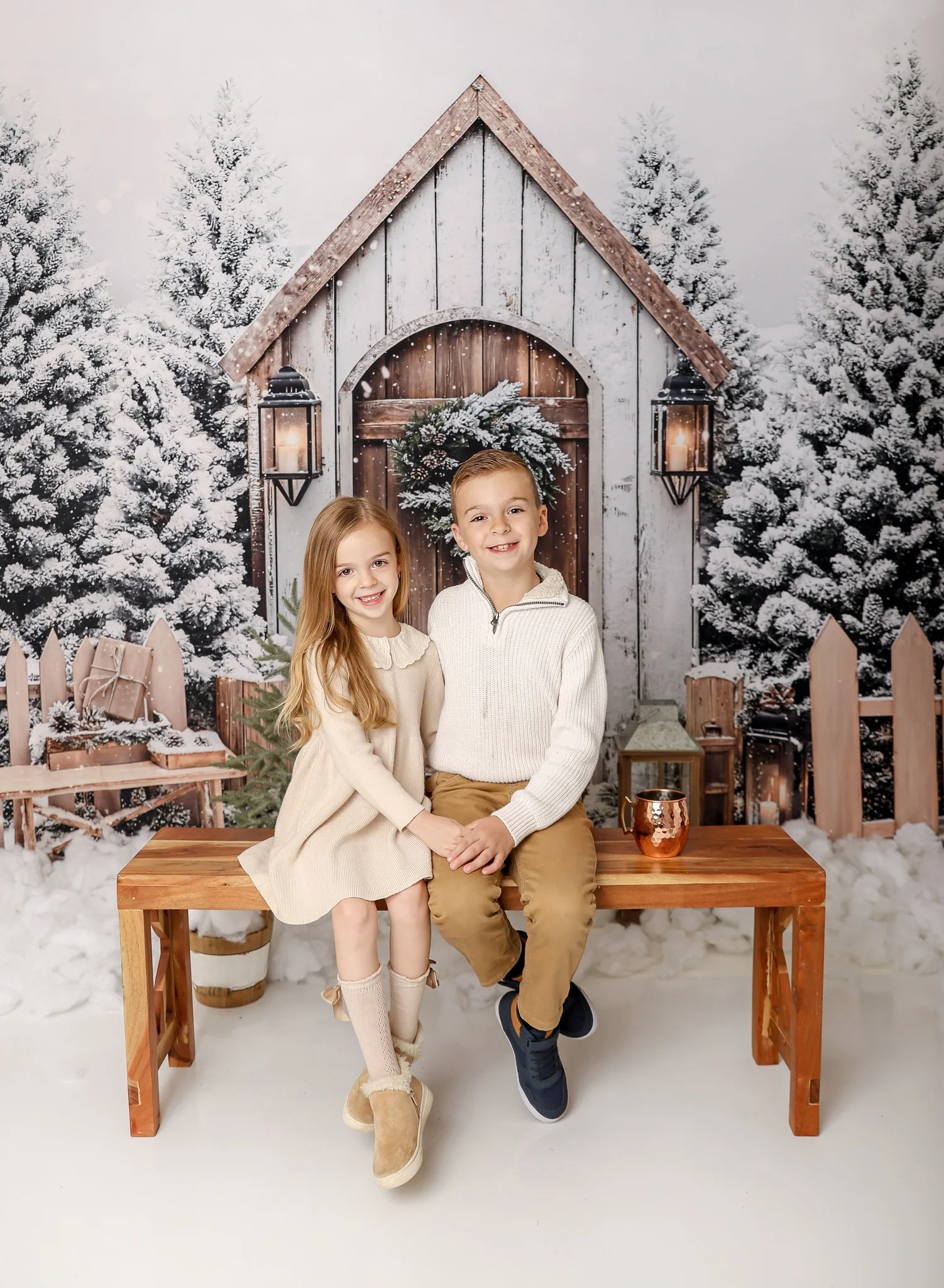 Kate Christmas Winter Cabin Snowy Fence Backdrop Designed by Emetselch - Image 3
