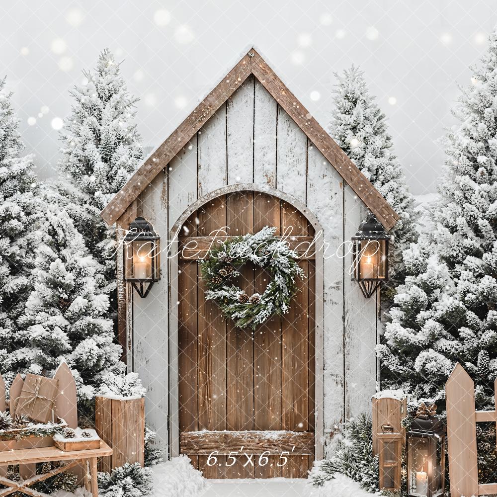 Kate Christmas Winter Cabin Snowy Fence Backdrop Designed by Emetselch - Image 4