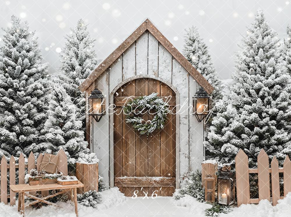 Kate Christmas Winter Cabin Snowy Fence Backdrop Designed by Emetselch - Image 5