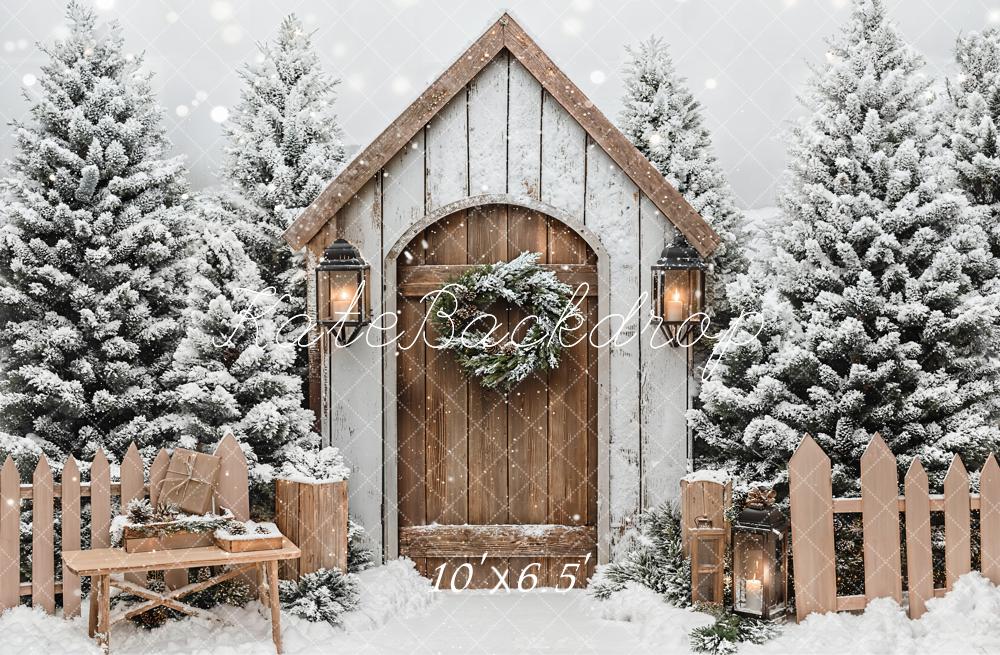 Kate Christmas Winter Cabin Snowy Fence Backdrop Designed by Emetselch - Image 6