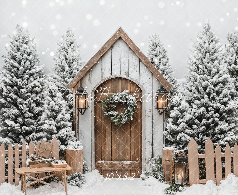 Kate Christmas Winter Cabin Snowy Fence Backdrop Designed by Emetselch - Image 7