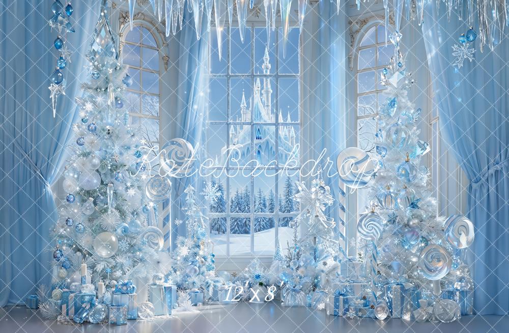 Kate Christmas Winter Castle Blue Fleece Backdrop Designed by Emetselch - Image 4