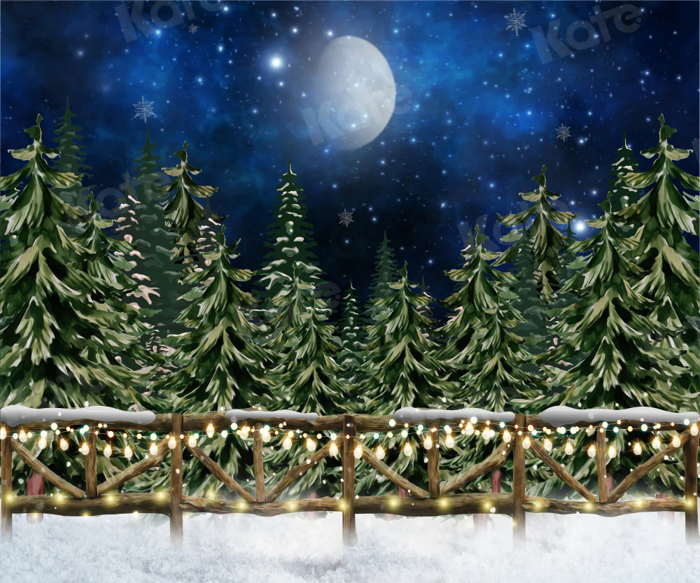 Kate Christmas Winter Forest Moon Snow Backdrop for Photography - Image 3