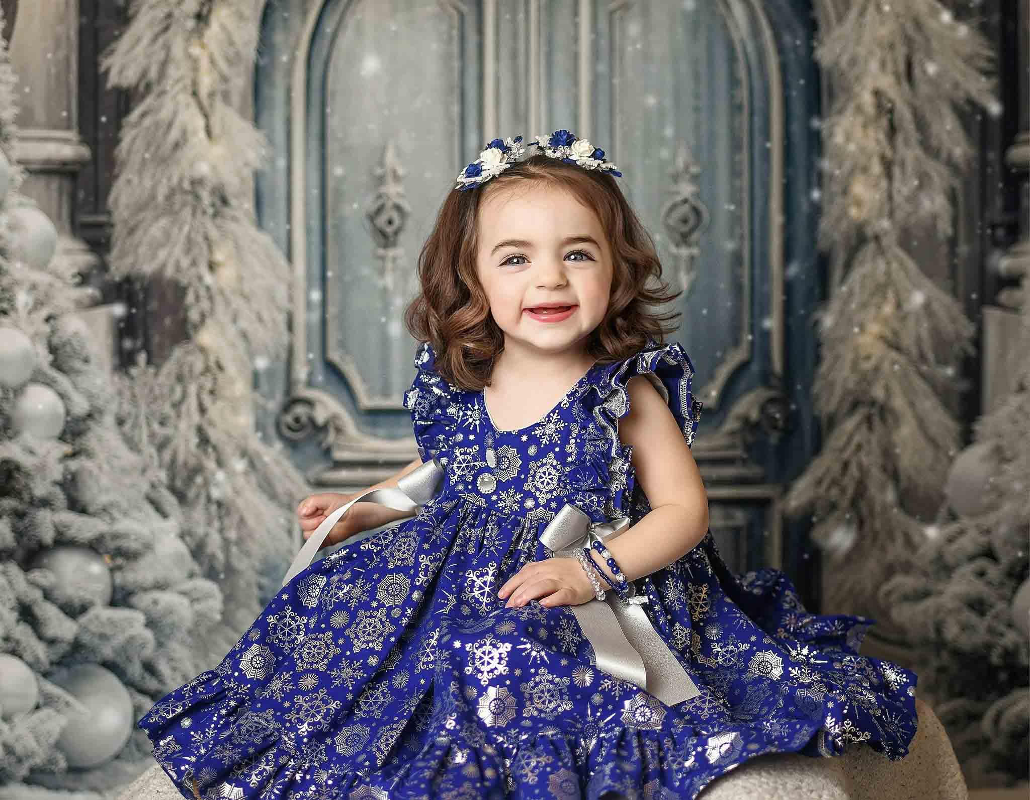 Kate Christmas Winter Frosted World Tree Blue Door Backdrop for Photography - Image 3