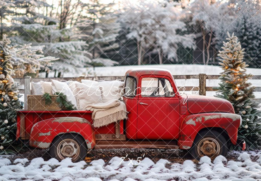 Kate Christmas Winter Red Truck Backdrop Designed by Mini MakeBelieve - Image 2