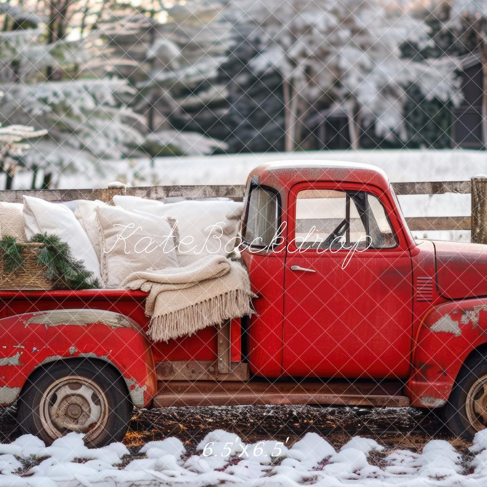 Kate Christmas Winter Red Truck Backdrop Designed by Mini MakeBelieve - Image 3