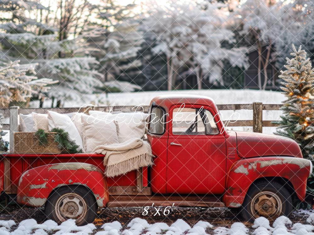 Kate Christmas Winter Red Truck Backdrop Designed by Mini MakeBelieve - Image 4