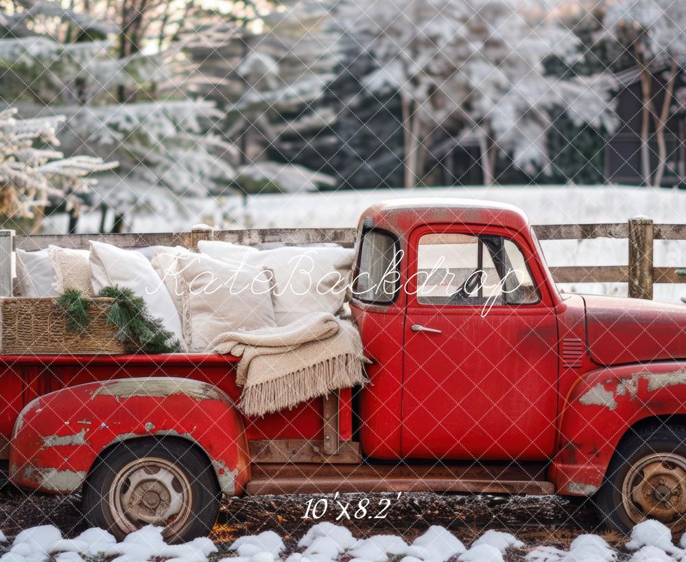 Kate Christmas Winter Red Truck Backdrop Designed by Mini MakeBelieve - Image 5