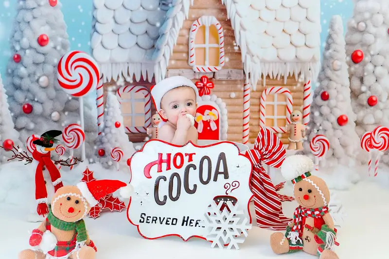 Kate Christmas Winter Snow Candy House Backdrop Designed by Chain Photography - Image 3