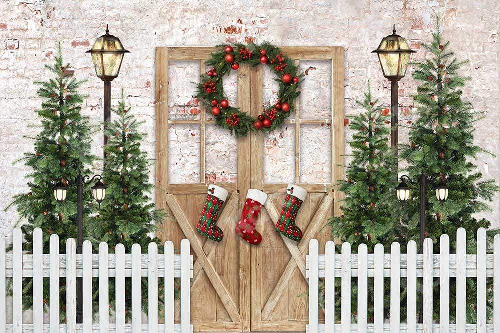 Kate Christmas Winter Snow Fence Door Backdrop Designed by Emetselch - Image 2