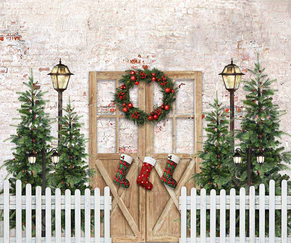 Kate Christmas Winter Snow Fence Door Backdrop Designed by Emetselch - Image 4