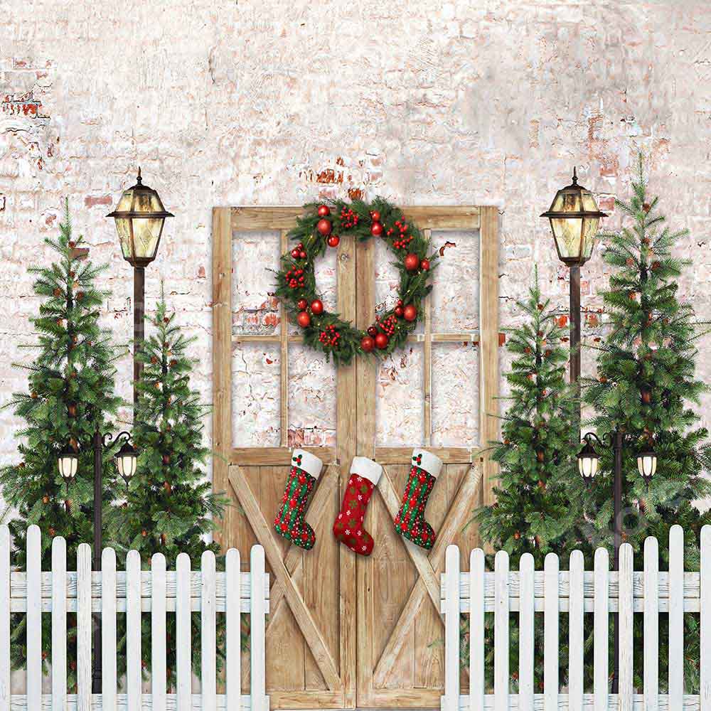 Kate Christmas Winter Snow Fence Door Backdrop Designed by Emetselch - Image 5