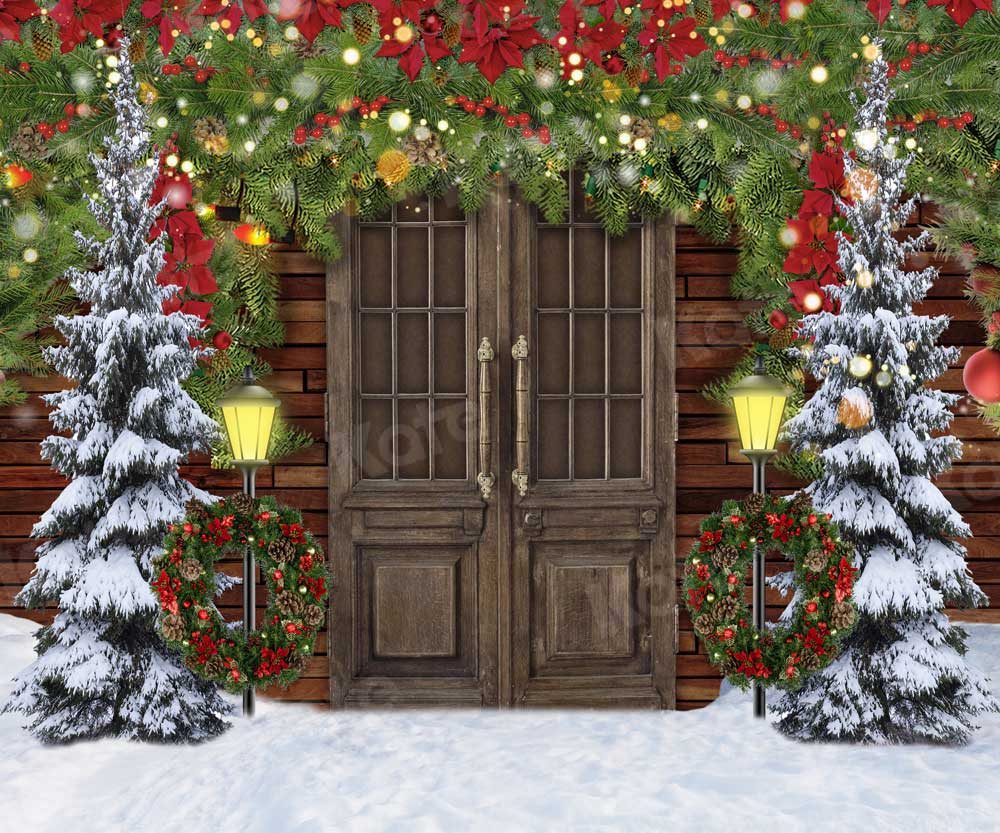 Kate Christmas Winter Snowy Door Backdrop for Photography - Image 3