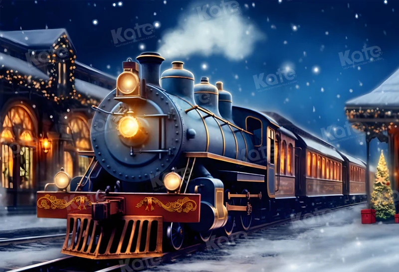 Kate Christmas Winter Train Backdrop for Photography - Image 2