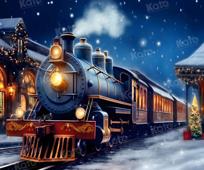 Kate Christmas Winter Train Backdrop for Photography - Image 4
