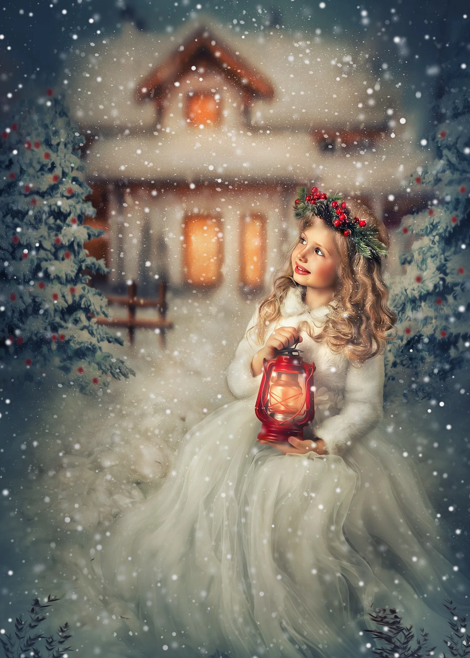 Kate Christmas Winter Trees House Backdrop Designed By Jerry_Sina - Image 3