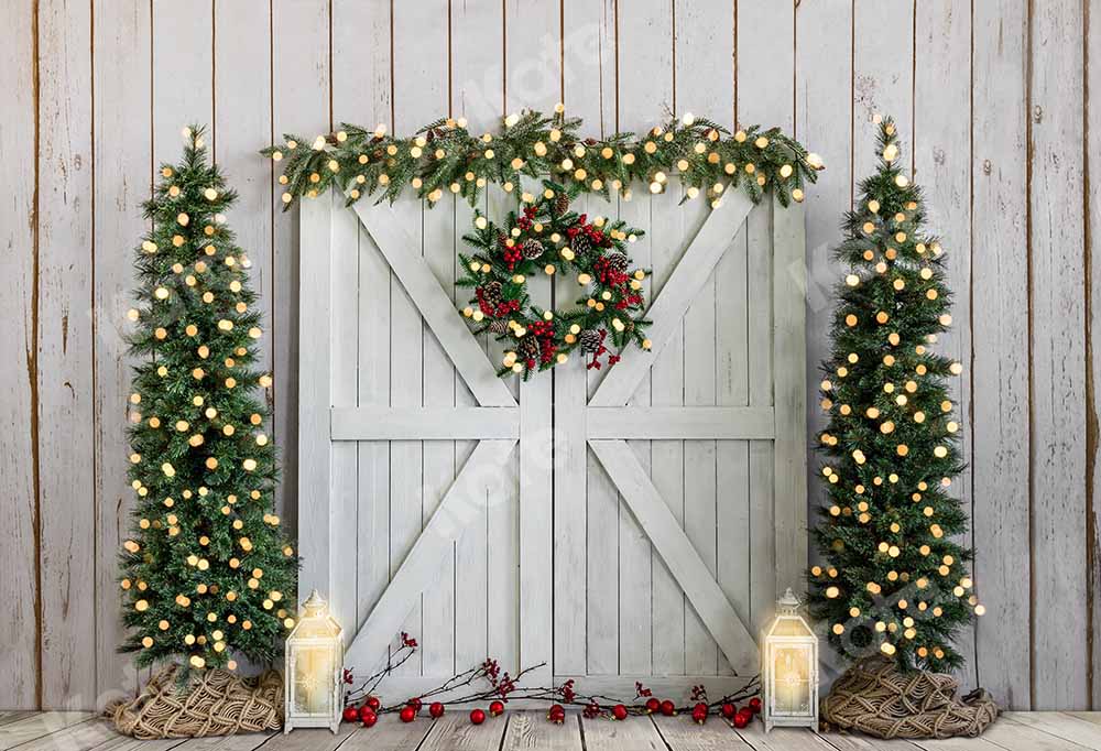 Kate Christmas Wood Grain Tree Wreath Backdrop Designed by Emetselch - Image 2