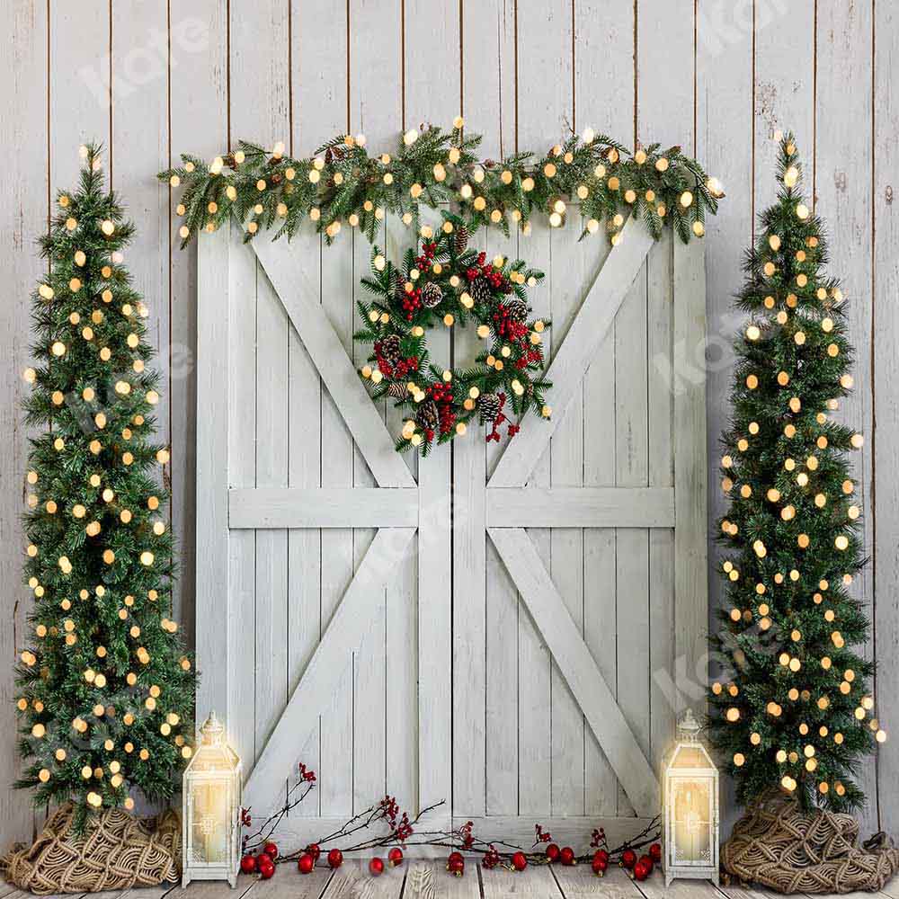 Kate Christmas Wood Grain Tree Wreath Backdrop Designed by Emetselch - Image 5