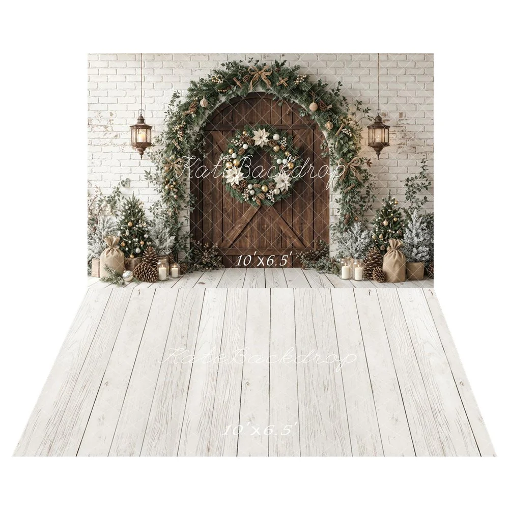 Kate Christmas Wooden Arch Garland Backdrop+White Wood Plank Texture Backdrop - Image 2