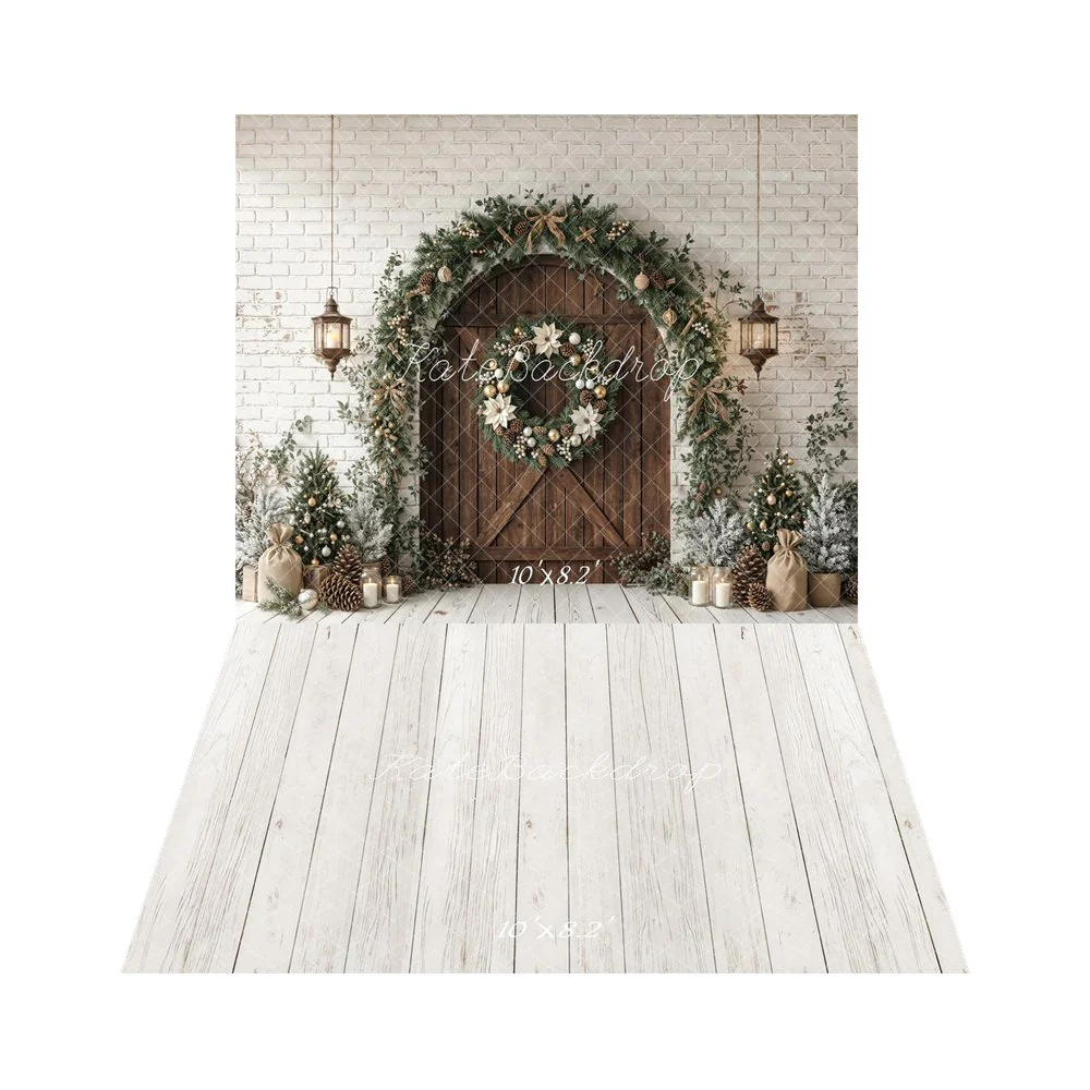Kate Christmas Wooden Arch Garland Backdrop+White Wood Plank Texture Backdrop - Image 4