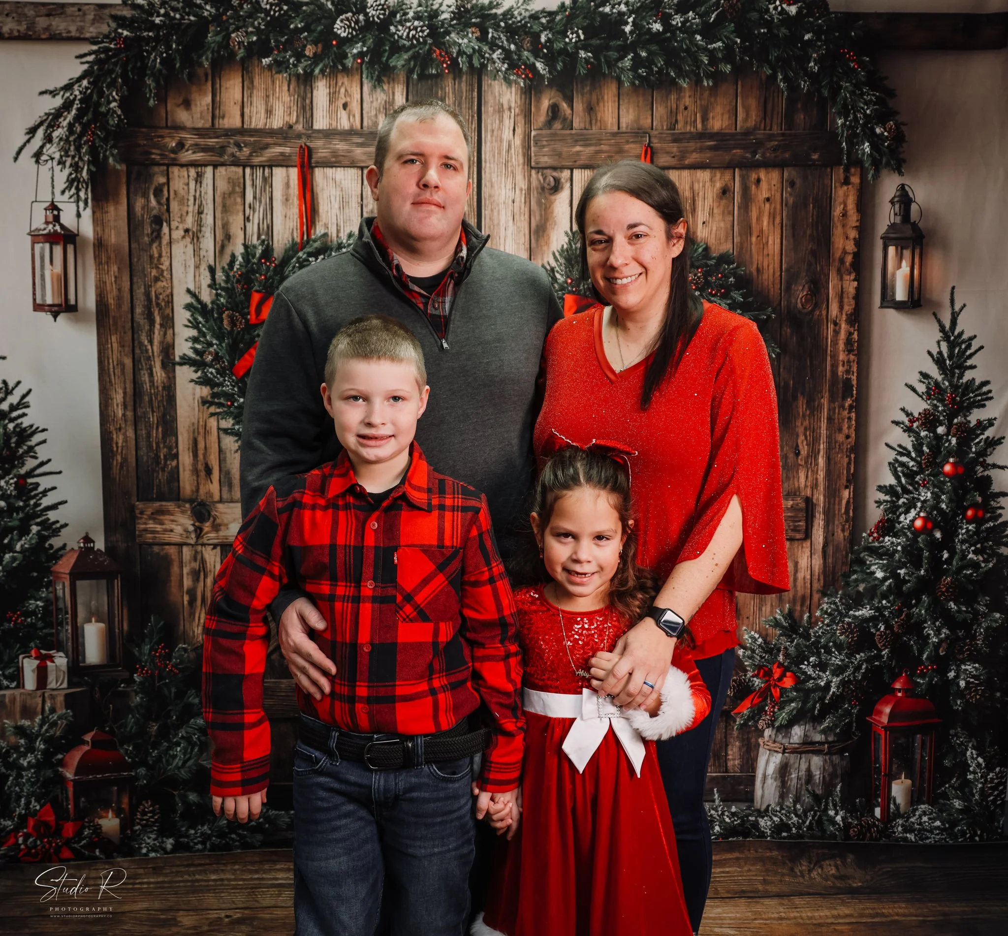 Kate Christmas Wooden Barn Door With Wreath Backdrop Designed by Emetselch - Image 2