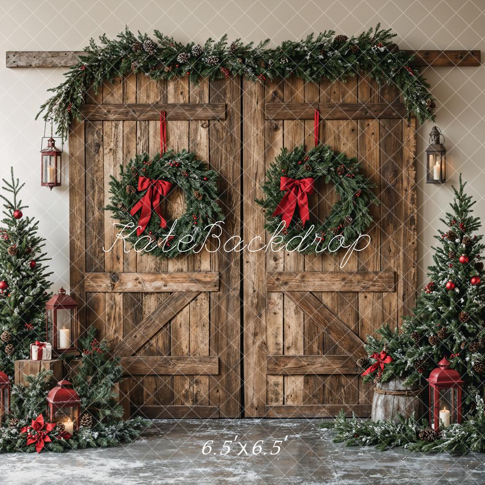 Kate Christmas Wooden Barn Door With Wreath Backdrop Designed by Emetselch - Image 3