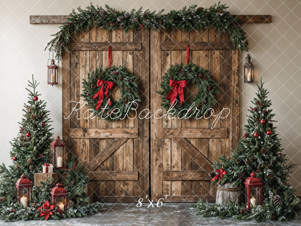 Kate Christmas Wooden Barn Door With Wreath Backdrop Designed by Emetselch - Image 4
