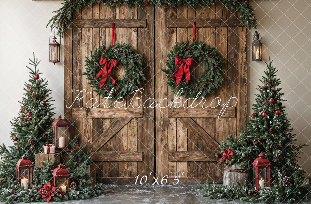 Kate Christmas Wooden Barn Door With Wreath Backdrop Designed by Emetselch - Image 5