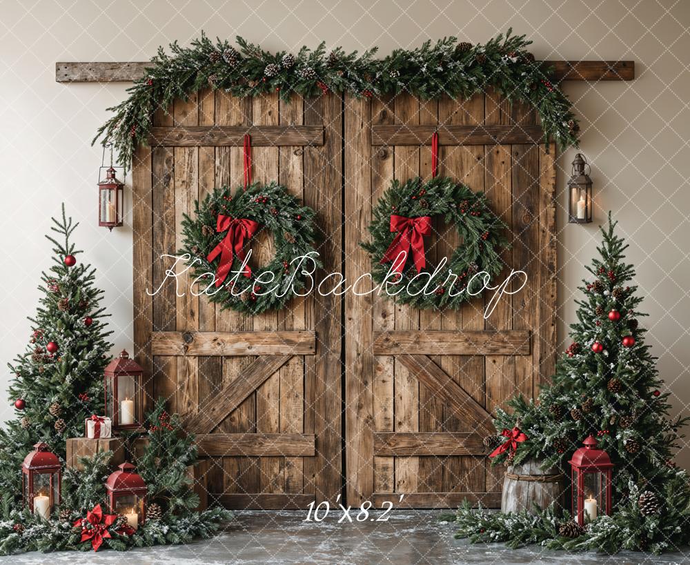 Kate Christmas Wooden Barn Door With Wreath Backdrop Designed by Emetselch - Image 6