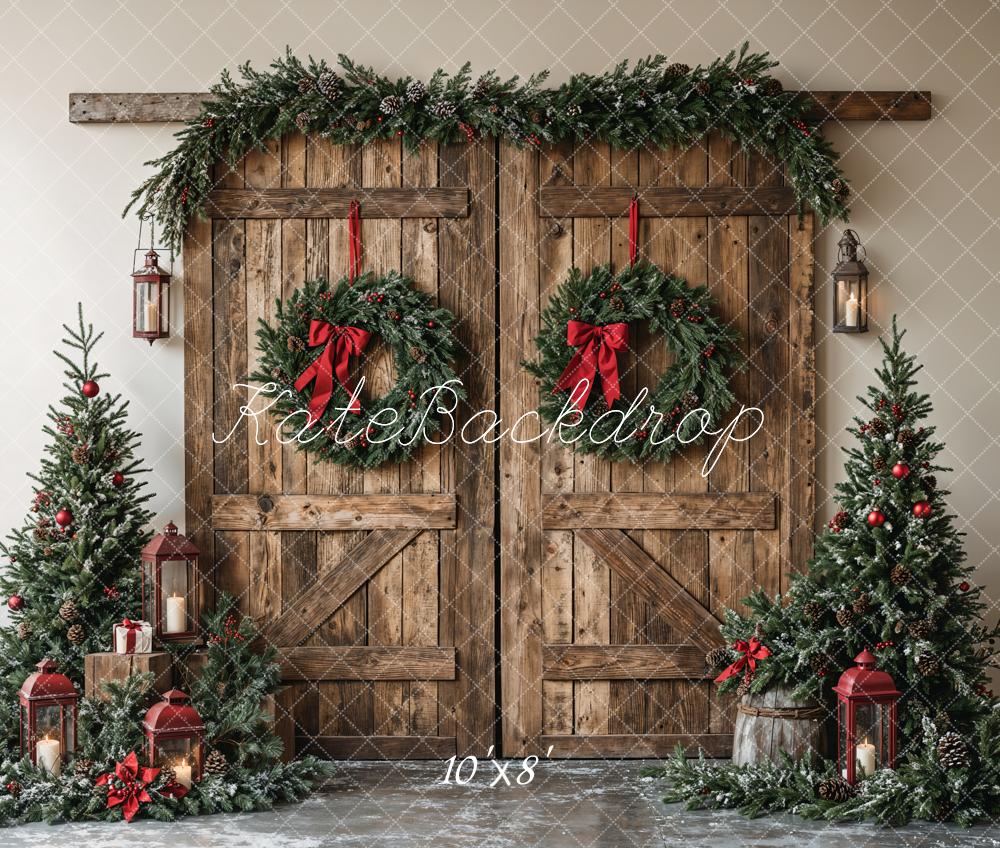 Kate Christmas Wooden Barn Door With Wreath Backdrop Designed by Emetselch - Image 7