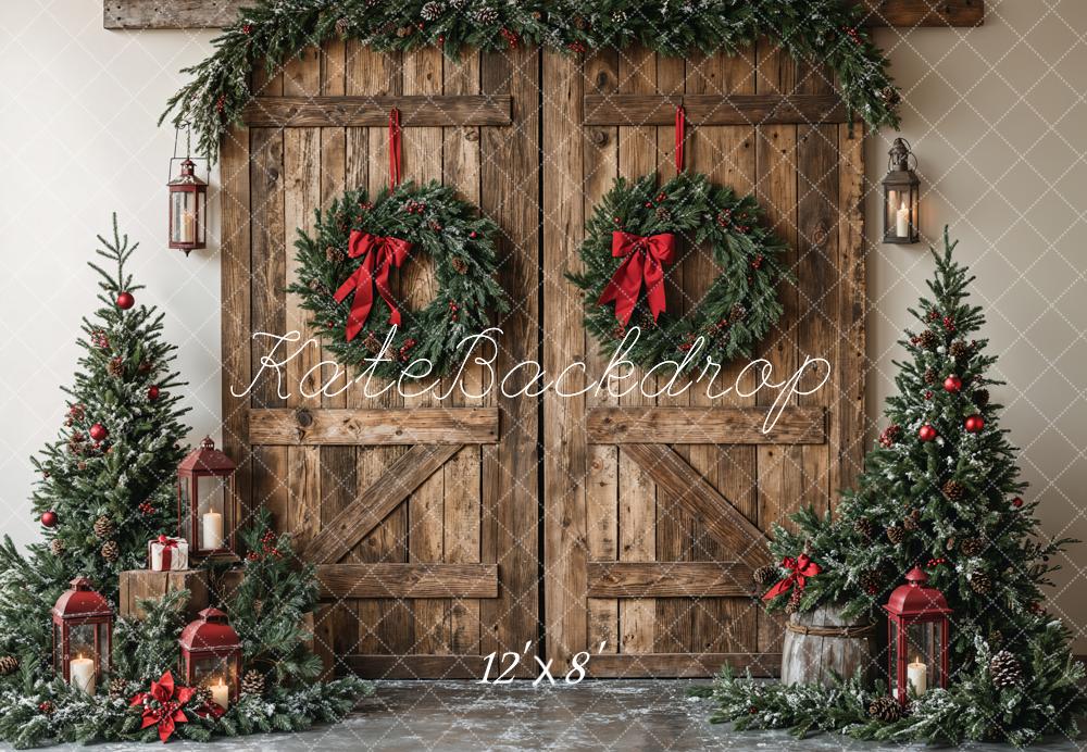 Kate Christmas Wooden Barn Door With Wreath Backdrop Designed by Emetselch - Image 8