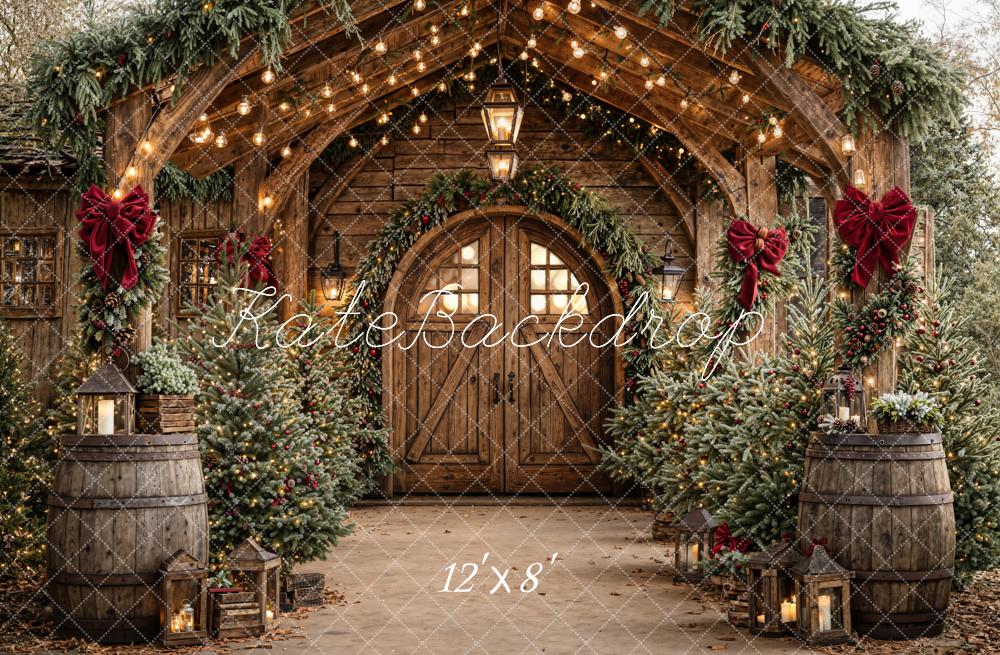 Kate Christmas Wooden Arch Barn Trees Fleece Backdrop Designed by Emetselch - Image 4