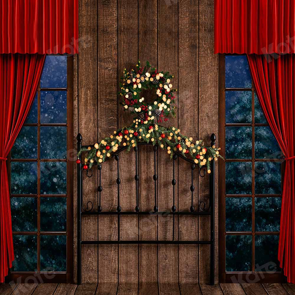 Kate Christmas Wooden Board Winter Wreath Backdrop Designed by Emetselch - Image 3