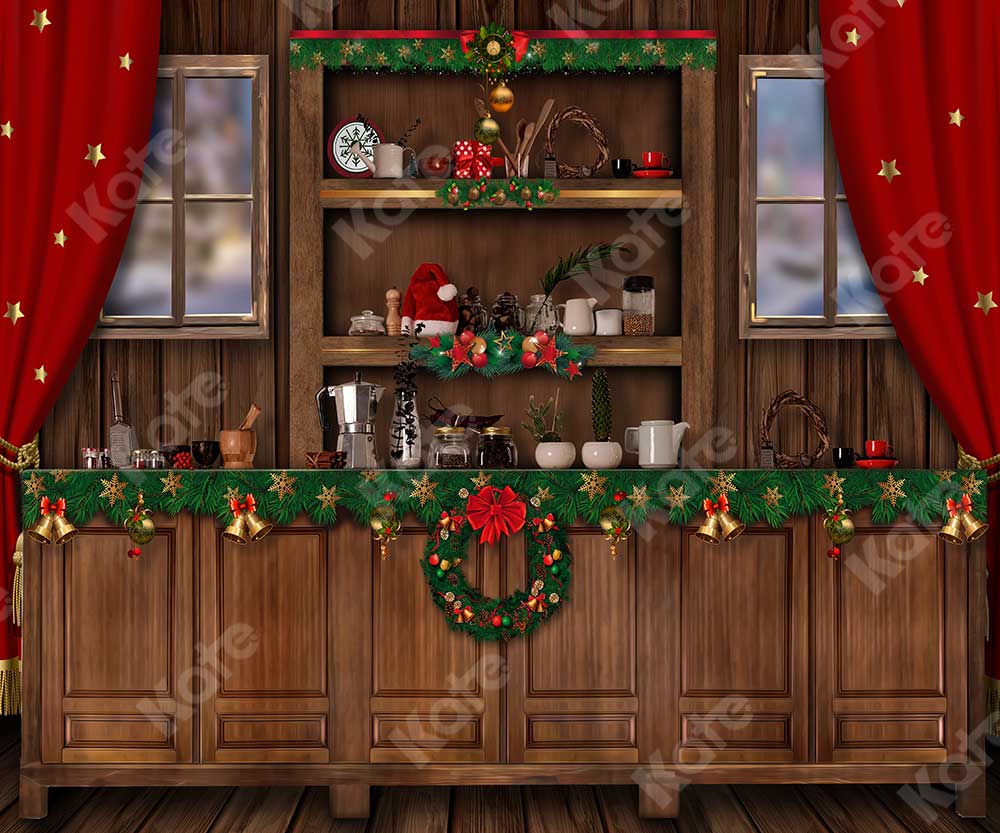 Kate Wooden Christmas Kitchen Backdrop for Photography - Image 3