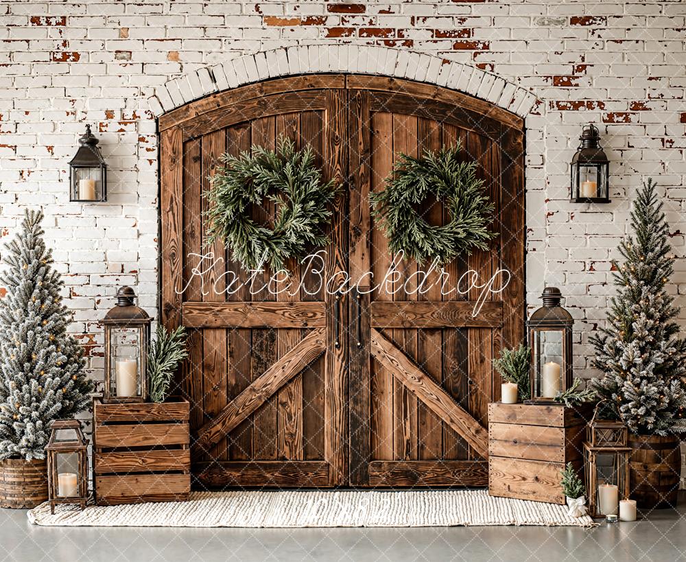 Kate Christmas Wooden Door Brick Wall Trees Backdrop Designed by Emetselch - Image 6