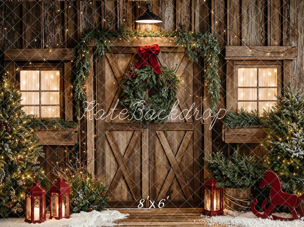 Kate Christmas Wooden Door Garland Lanterns Backdrop Designed by Emetselch - Image 3
