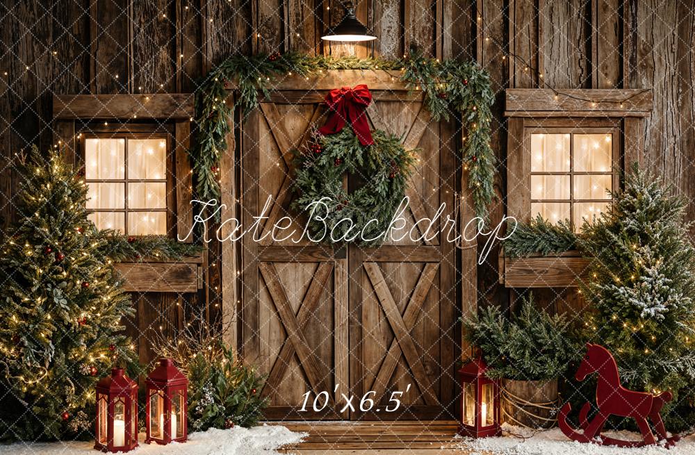 Kate Christmas Wooden Door Garland Lanterns Backdrop Designed by Emetselch - Image 4