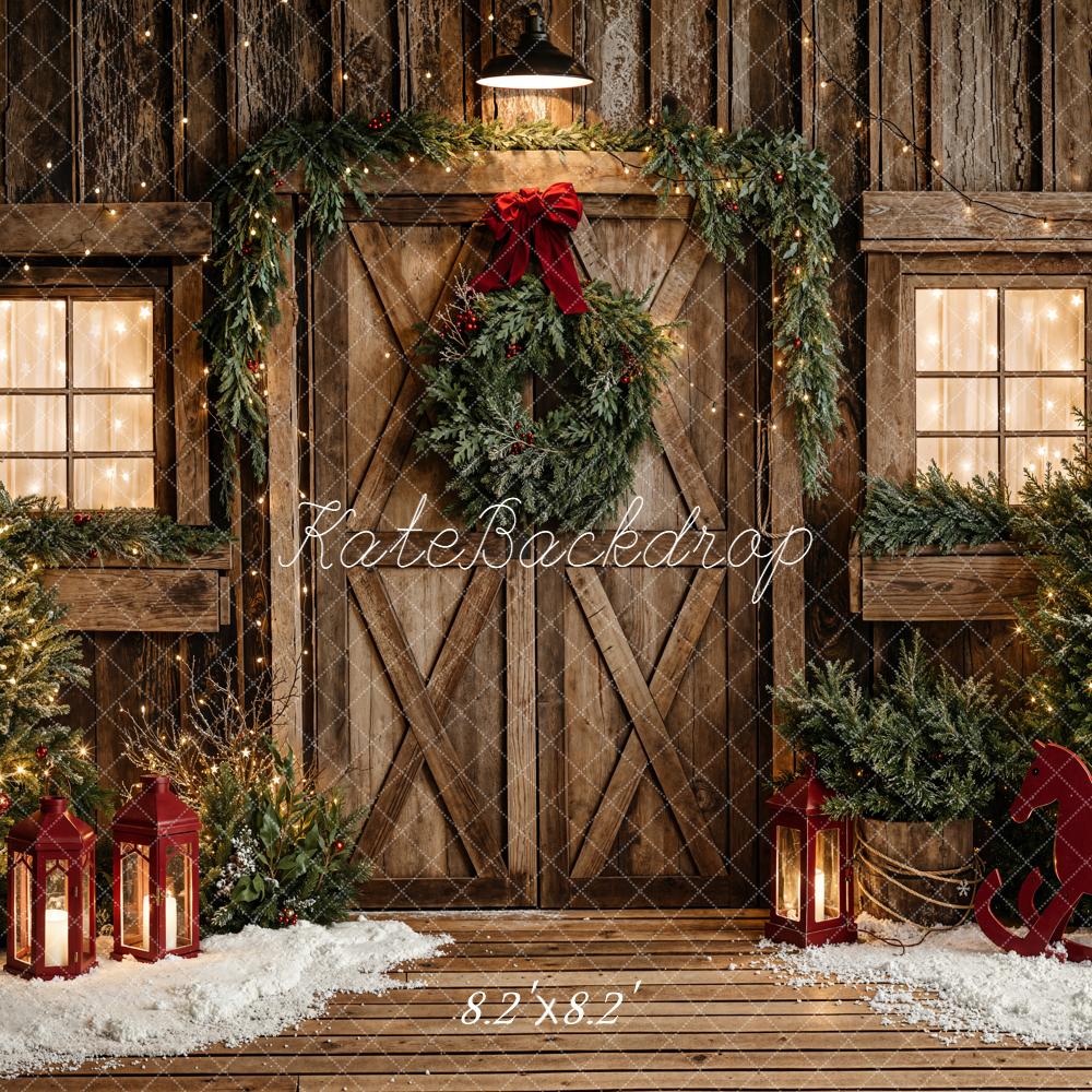 Kate Christmas Wooden Door Garland Lanterns Backdrop Designed by Emetselch - Image 5
