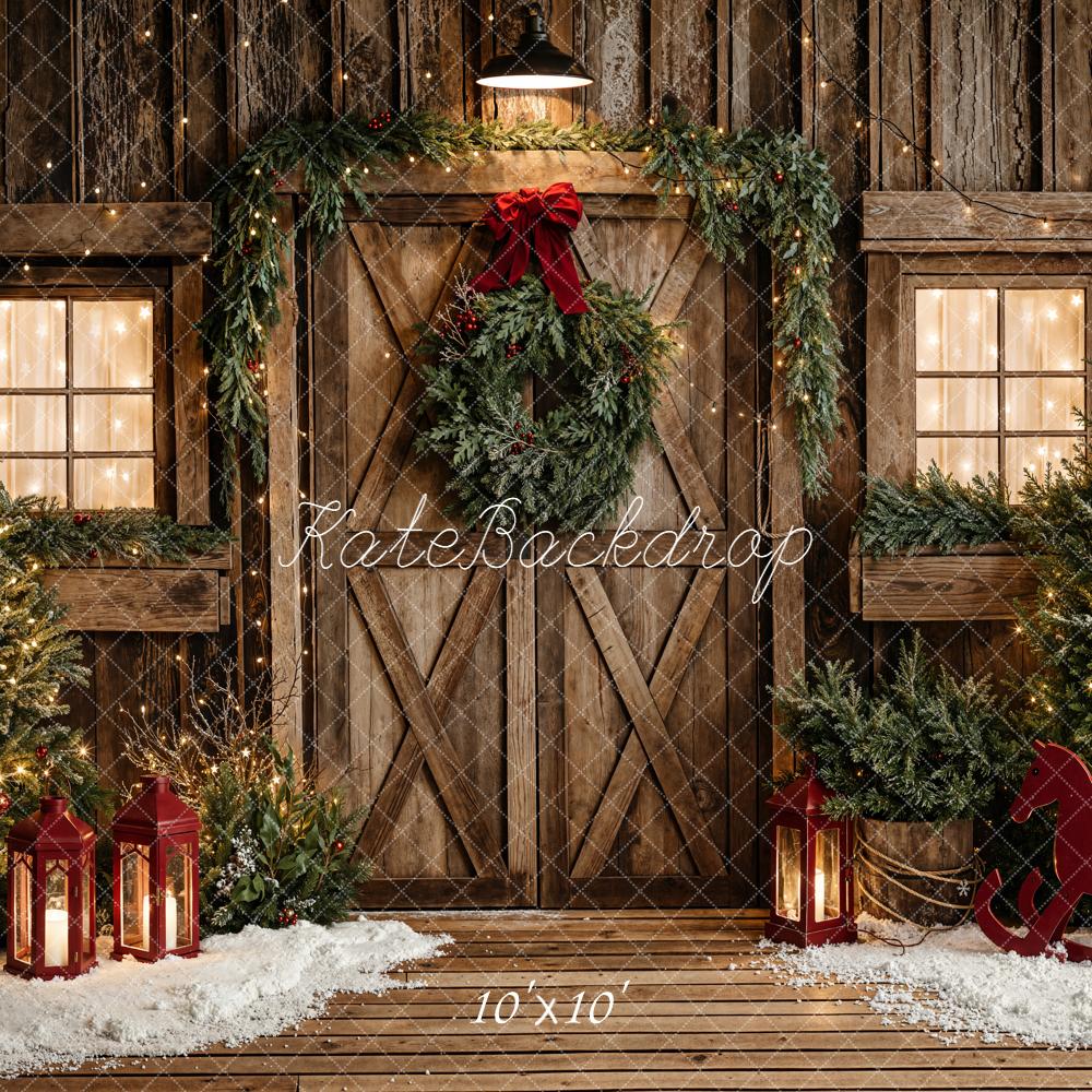 Kate Christmas Wooden Door Garland Lanterns Backdrop Designed by Emetselch - Image 7