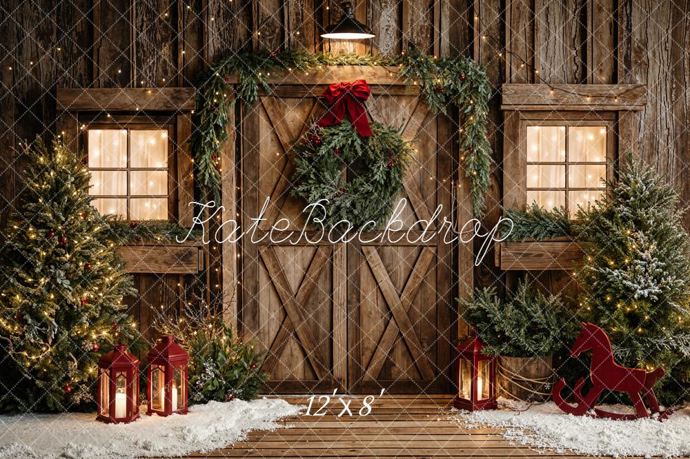 Kate Christmas Wooden Door Garland Lanterns Backdrop Designed by Emetselch - Image 8