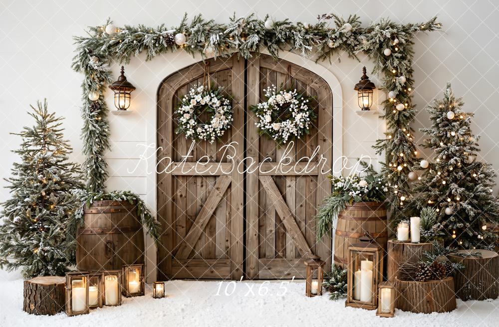 Kate Christmas Wooden Door Garland Trees Fleece Backdrop Designed by Emetselch - Image 2