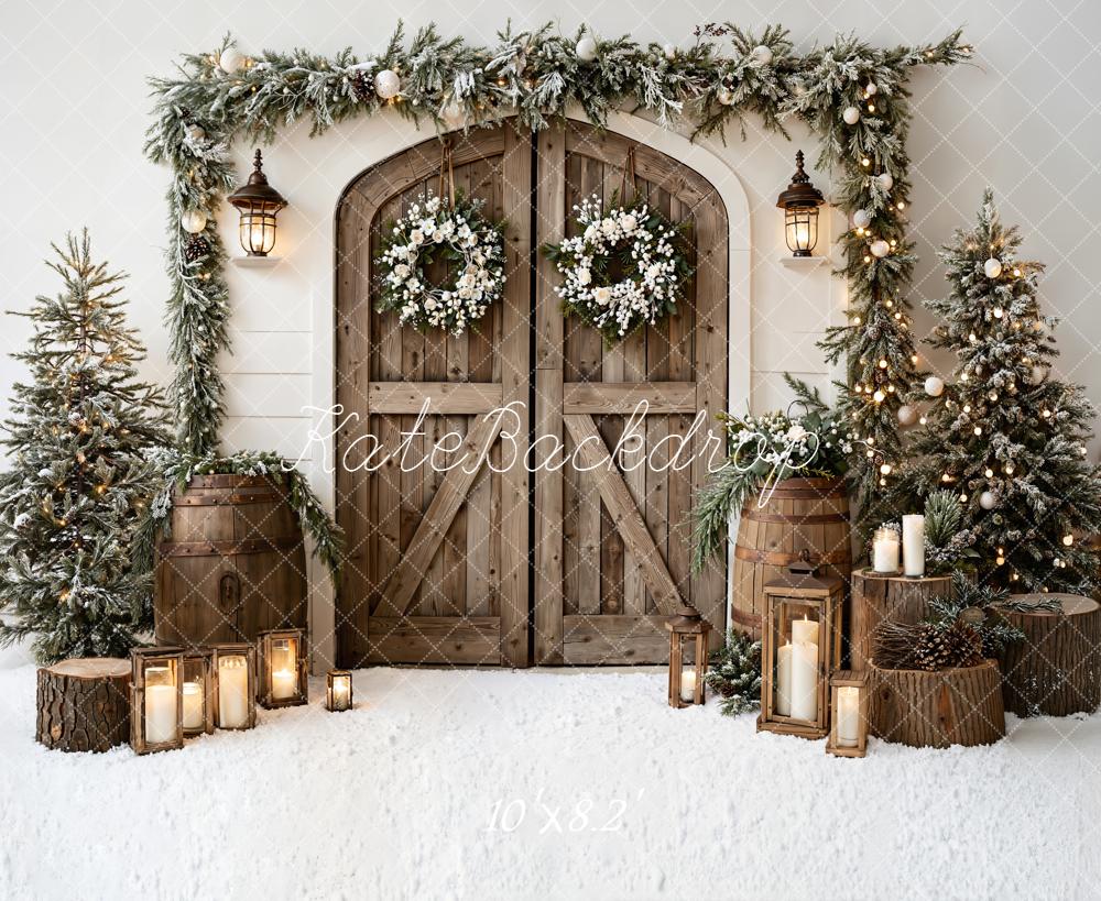 Kate Christmas Wooden Door Garland Trees Fleece Backdrop Designed by Emetselch - Image 3