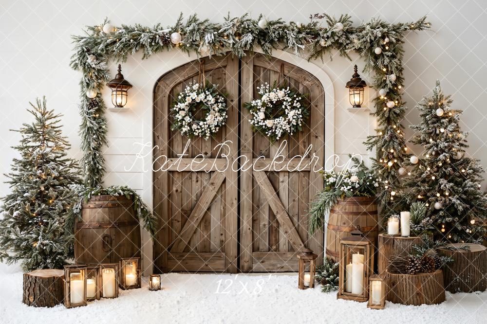 Kate Christmas Wooden Door Garland Trees Fleece Backdrop Designed by Emetselch - Image 4