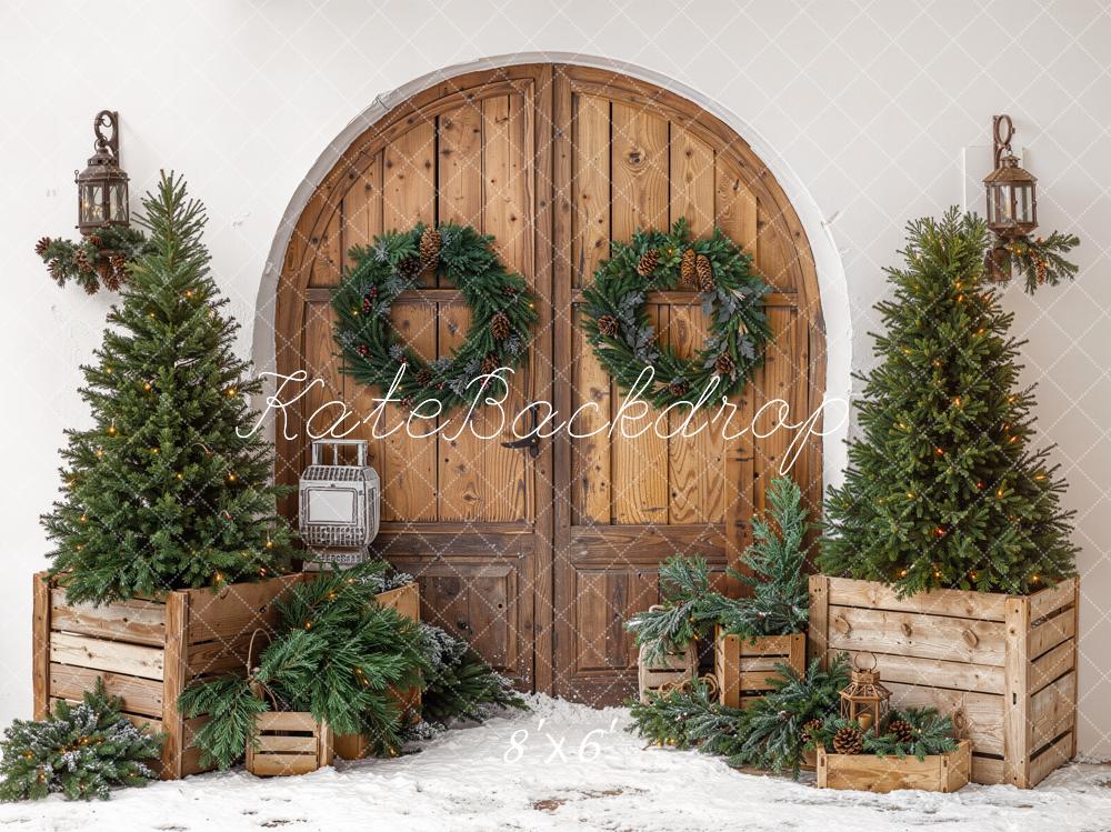 Kate Christmas Wooden Door Pine Trees Crates Backdrop Designed by Emetselch - Image 3