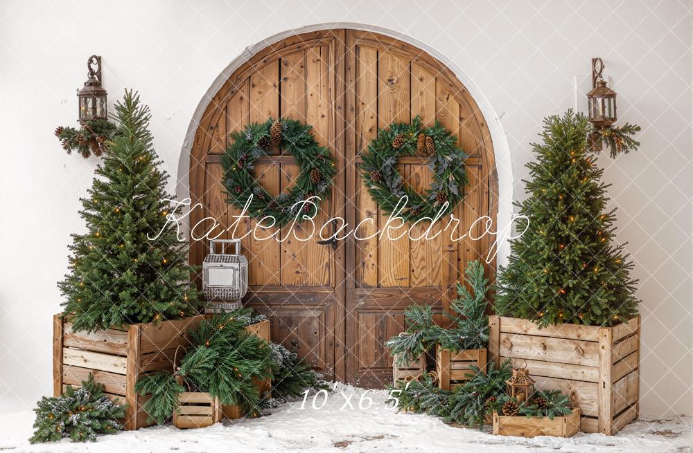 Kate Christmas Wooden Door Pine Trees Crates Backdrop Designed by Emetselch - Image 4