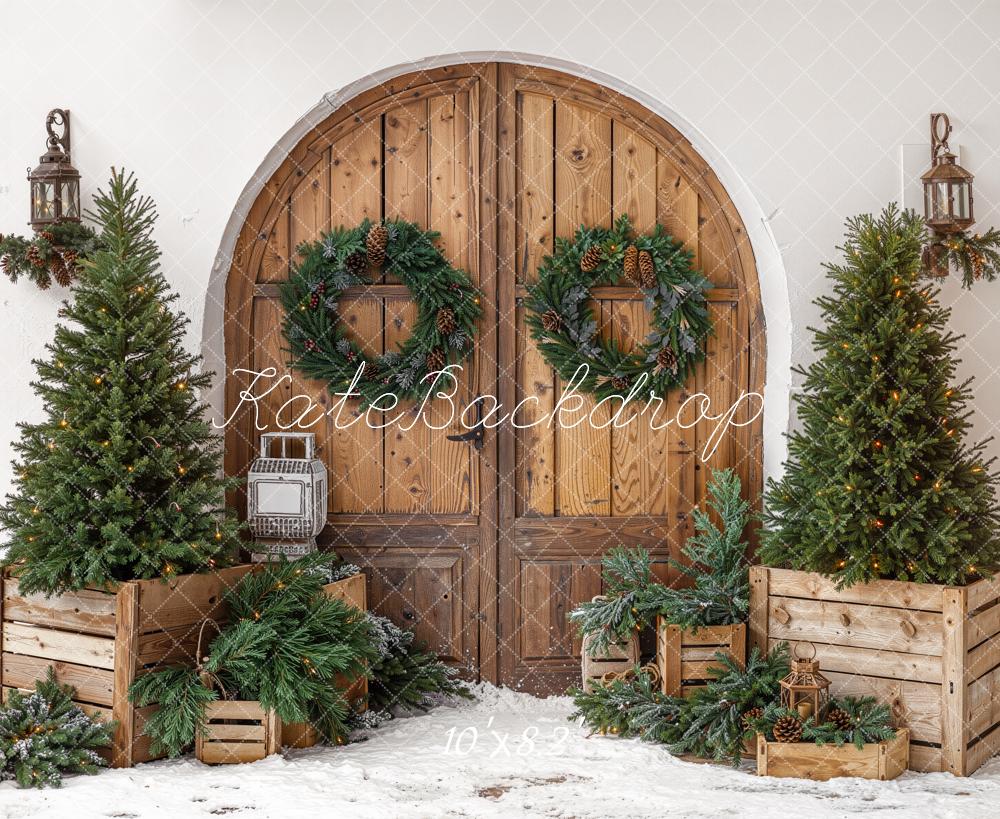Kate Christmas Wooden Door Pine Trees Crates Backdrop Designed by Emetselch - Image 6